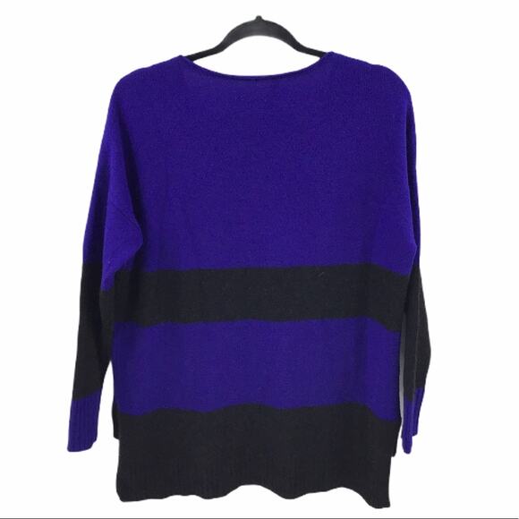 EILEEN FISHER Yak Wool Purple Gray Stripe Sweater - Picture 6 of 6